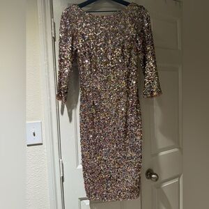 Adrianna Papell Multicolor Sequin Long Sleeve Dress size 2 XS